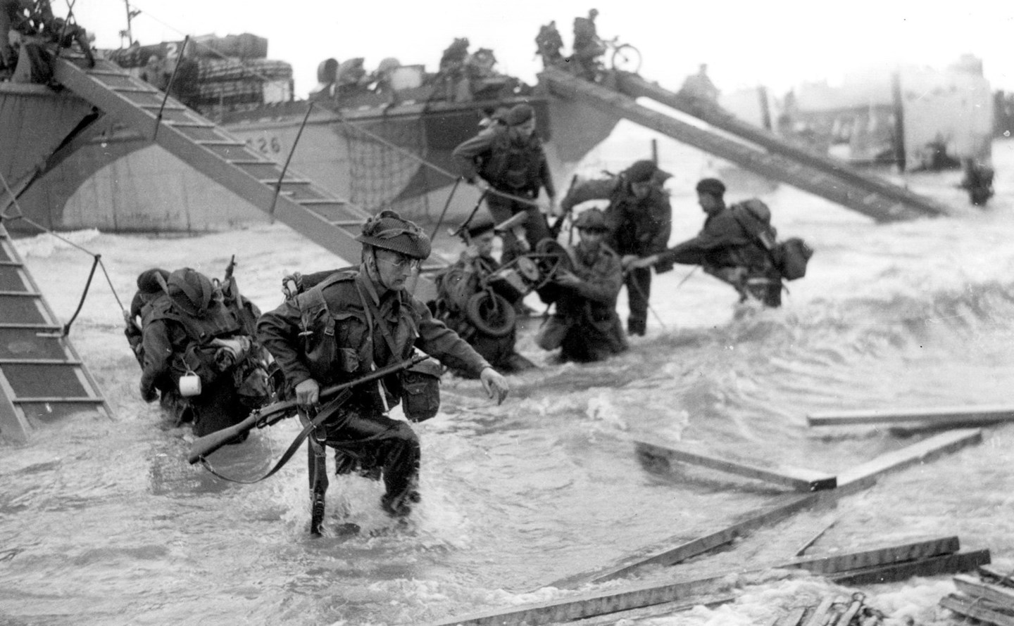 British troops landing on the beach at D-Day