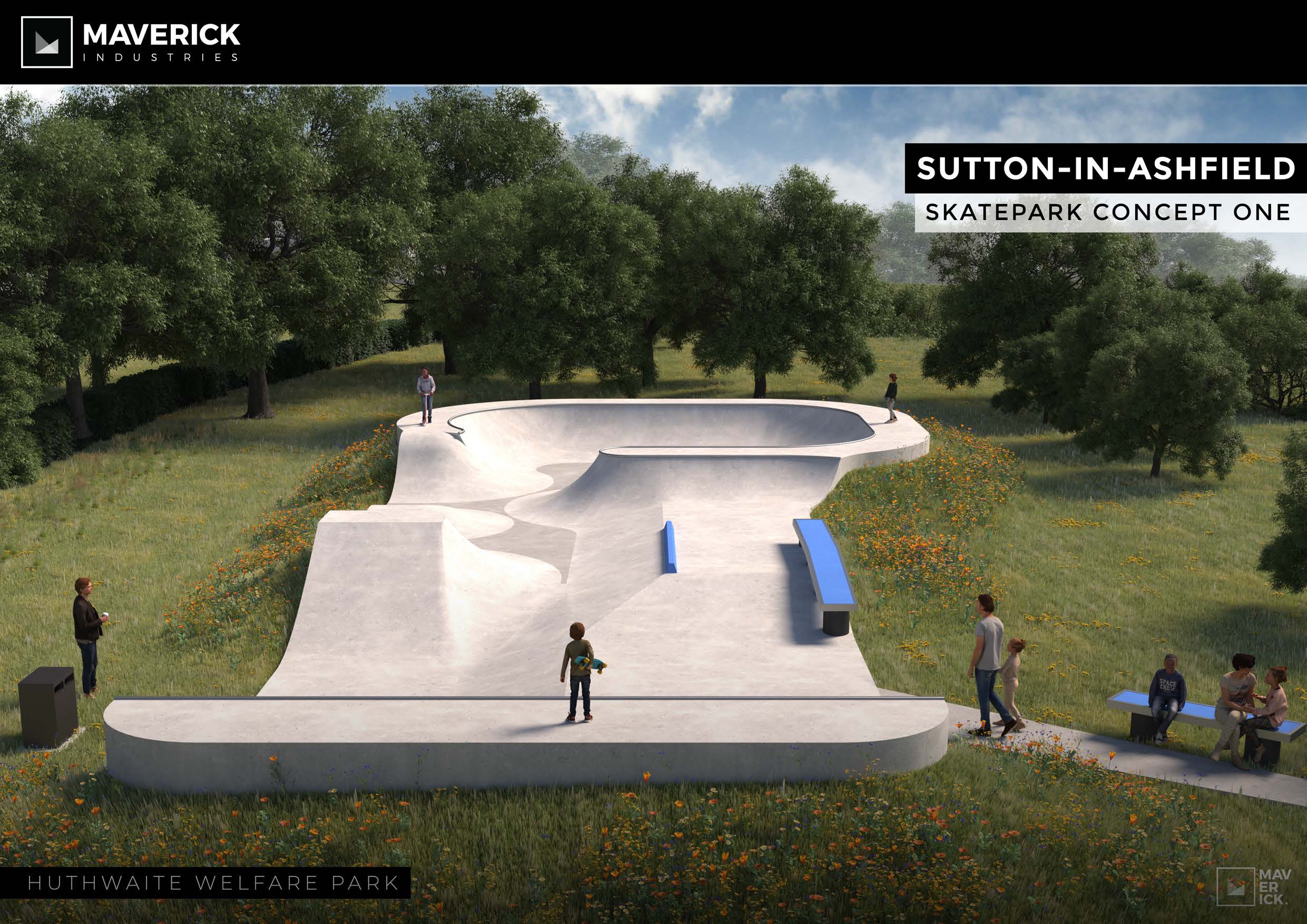 An artist impression of the new skate bowl at Huthwaite Welfare Park 