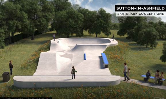 An artist impression of the new skate bowl at Huthwaite Welfare Park 
