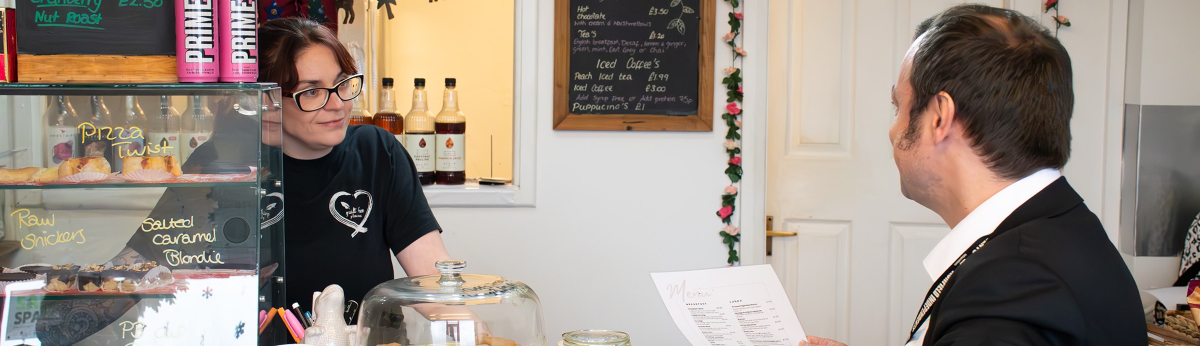 Cllr Lee Waters with Lauren Watson, owner of Guilt Free Pleasures bakery