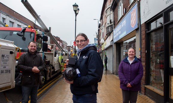 Cllr Helen-Ann Smith with new CCTV camera