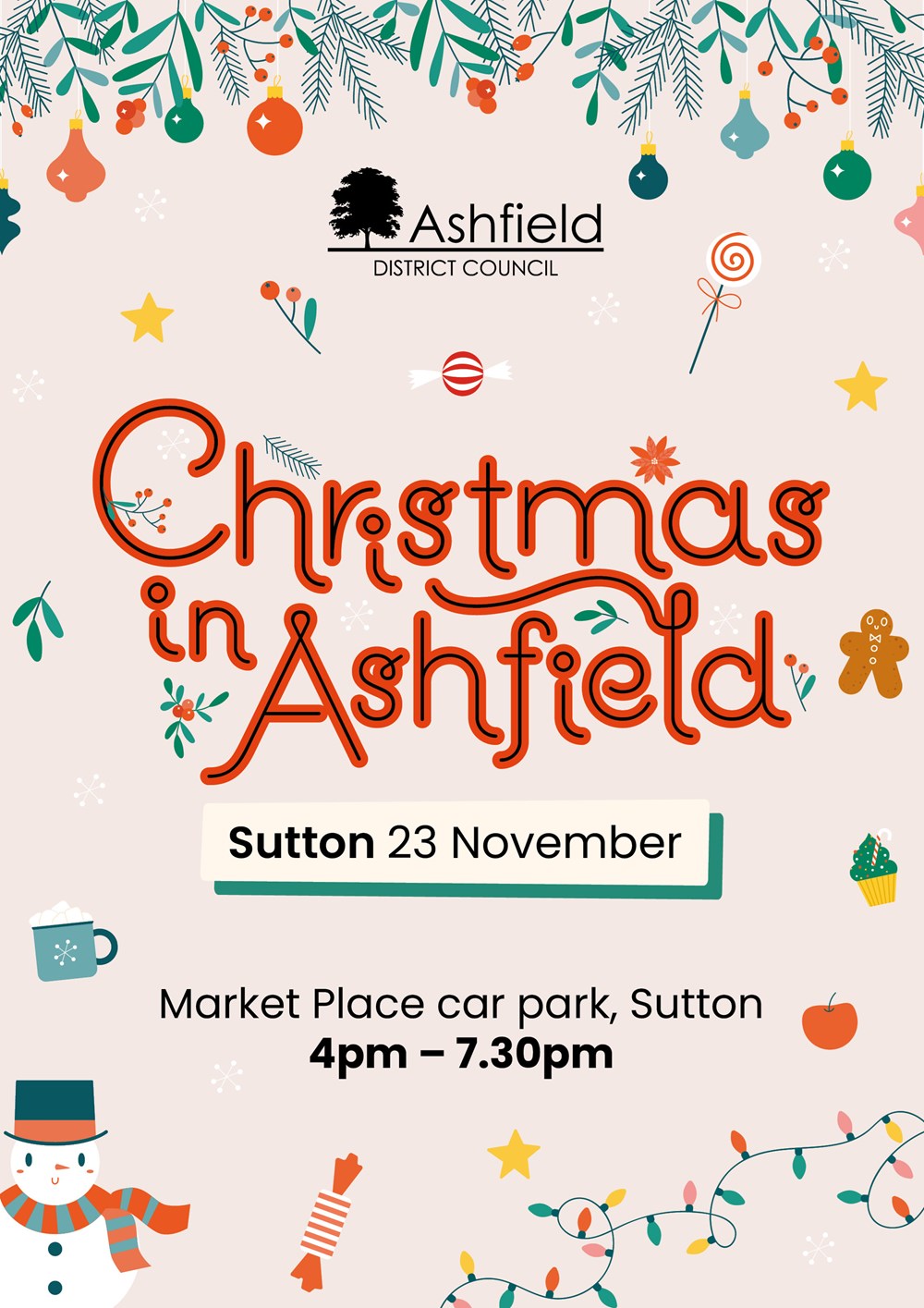 Christmas in Ashfield Sutton 23 November on Market Place car park from 4pm - 7.30pm