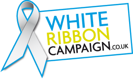 Logo showing a curled white ribbon and words whiteribboncampaign.co.uk 