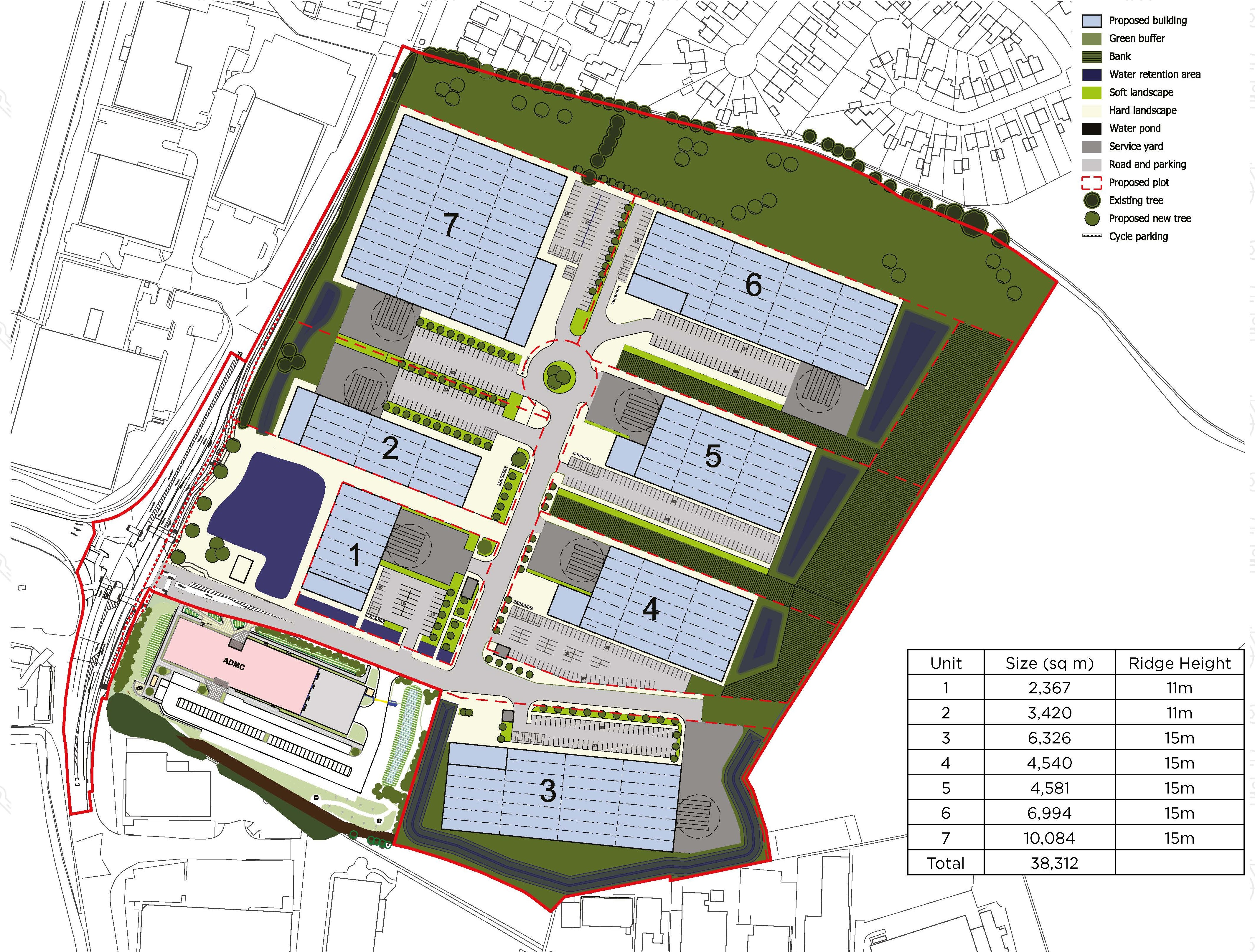 Ashfield Innovation and Technology Park masterplan, showing locations of units