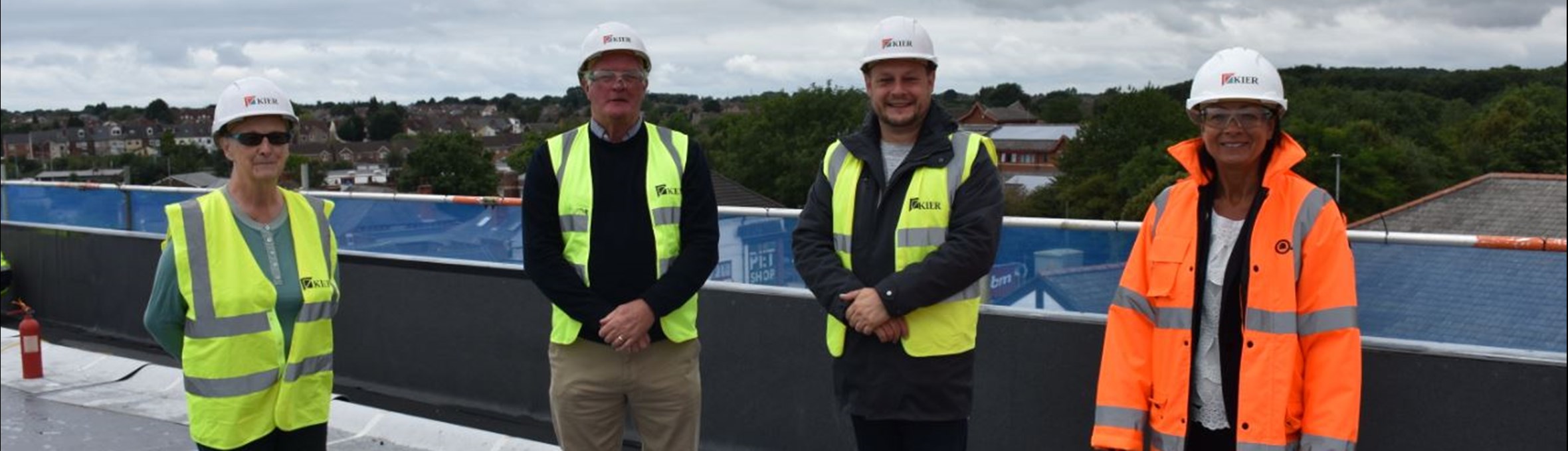 Ashfield District Council Members and Theresa Hodgkinson on the roof of Kirkby's new Leisure Centre