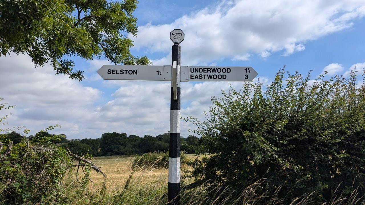 Selston, Underwood and Eastwood signpost