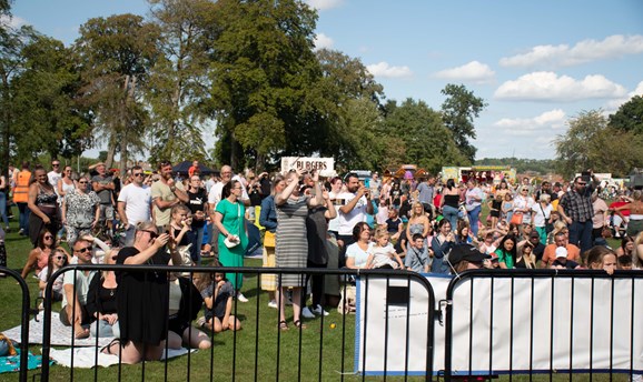 crowds of people watching an act on stage at Ashfield Day 2022