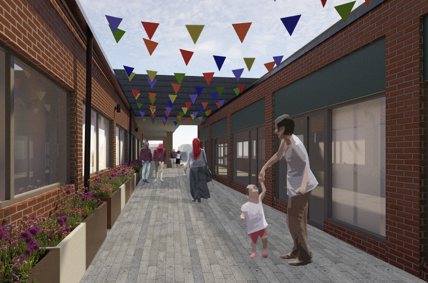 An artist impression of Central Walk, Hucknall, showing the arcade canopy removed 