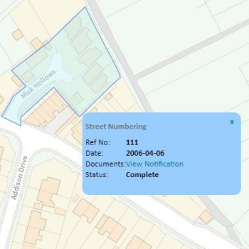 Street naming and numbering notifications map - example