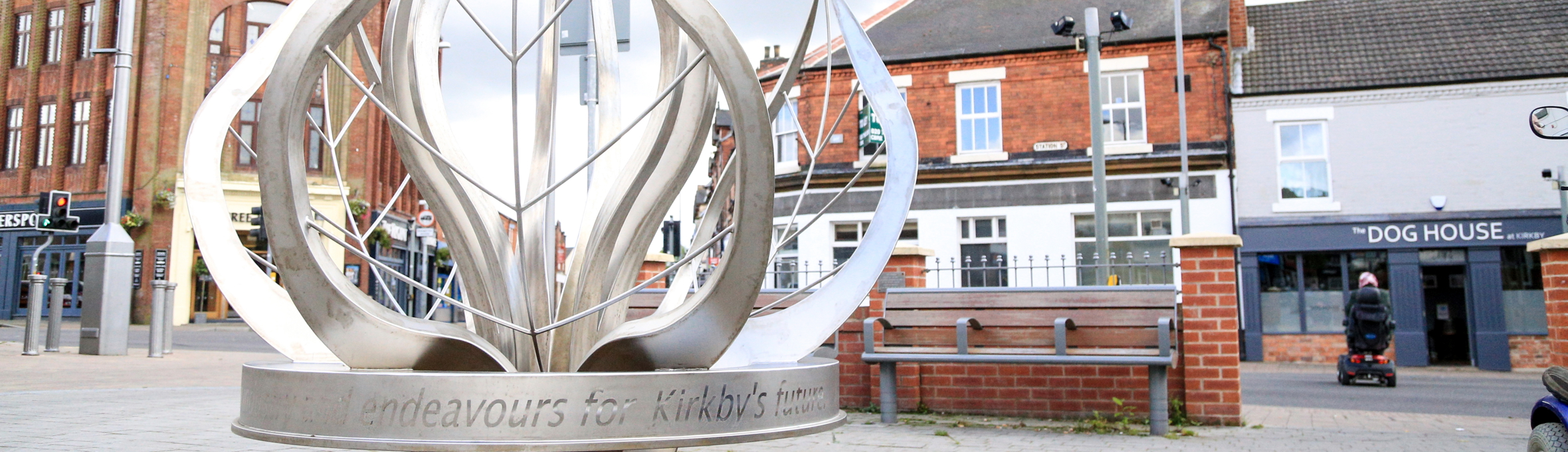 a silver sculpture in Kirkby town centre 