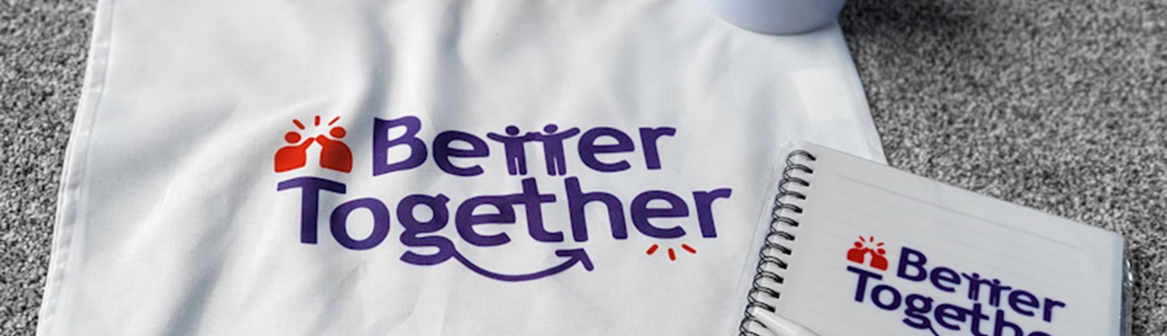 Better together branded bag, mug. pen and notebook