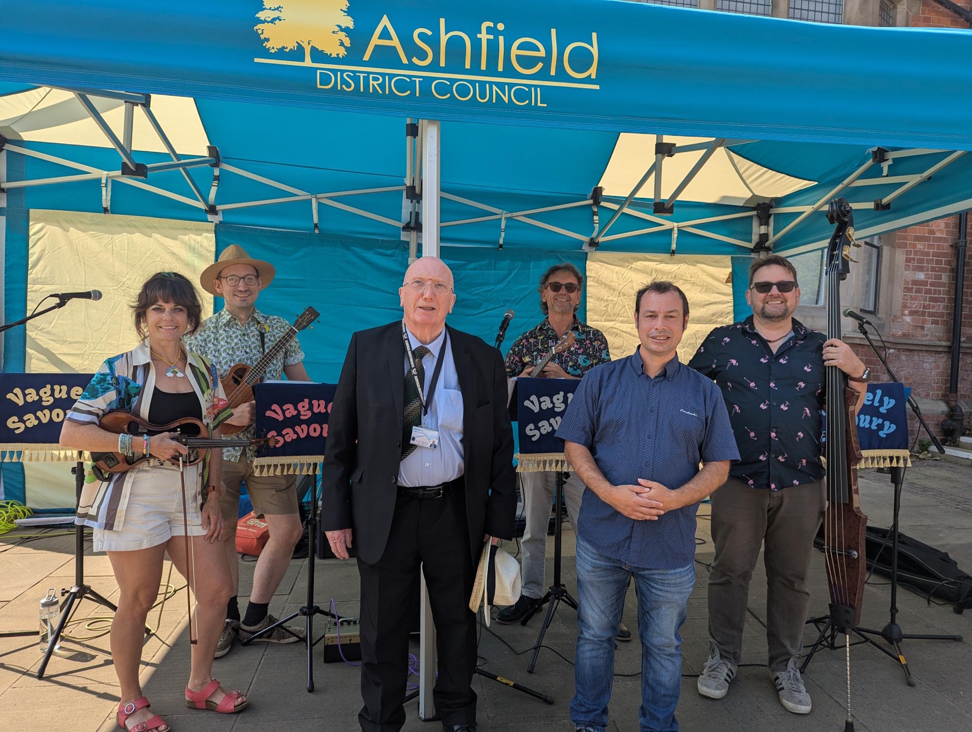 Cllrs John Willmott and Lee Waters with the Vaguely Savoury band