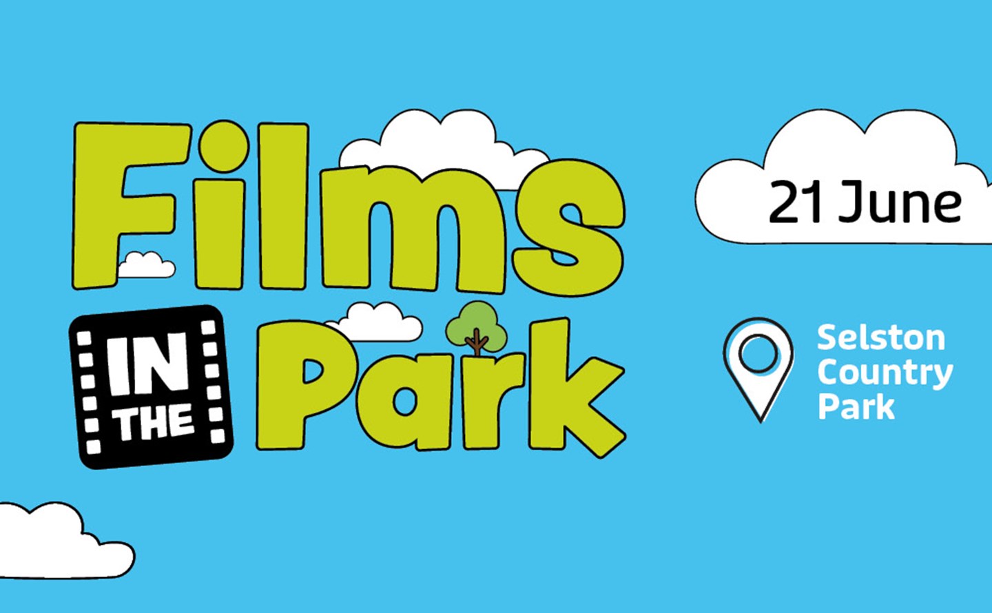 Films in the Park written on a blue sky