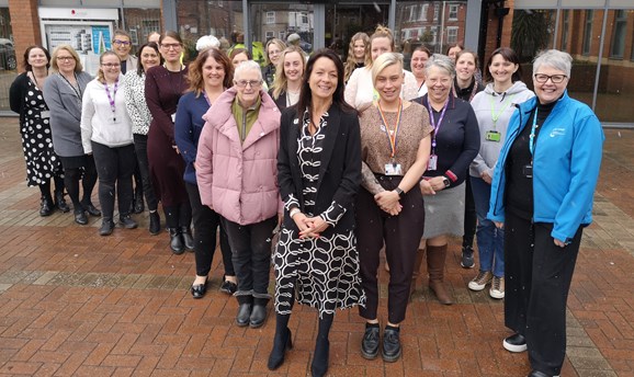 CEO Theresa Hodgkinson, Cllr Rachael Madden and employees of Ashfield District Council