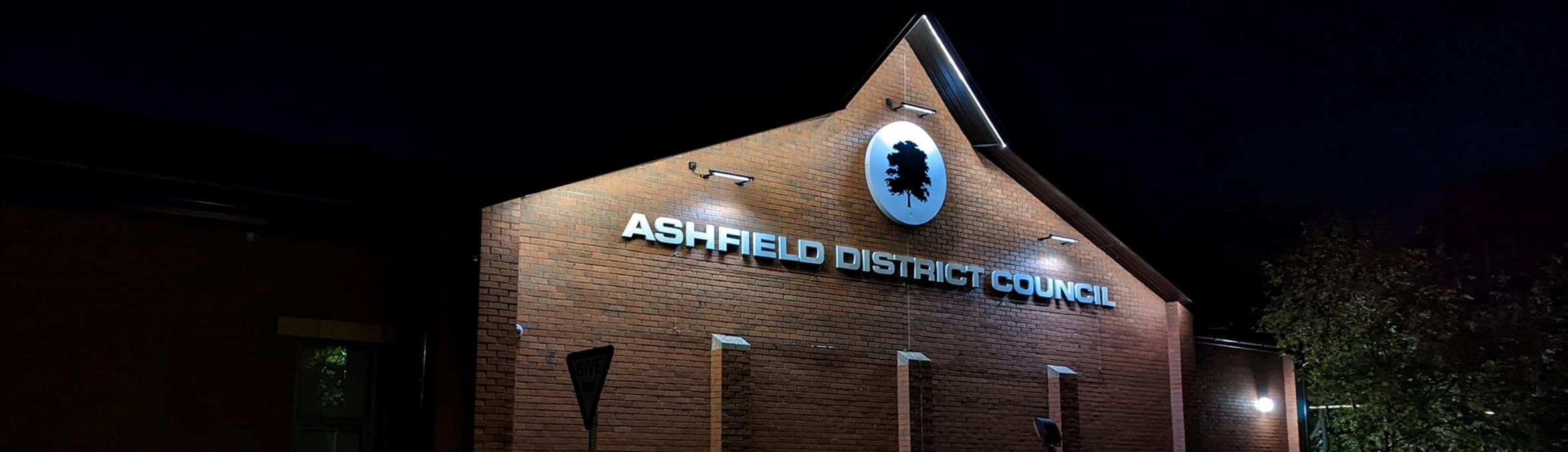 Ashfield District Council building at night