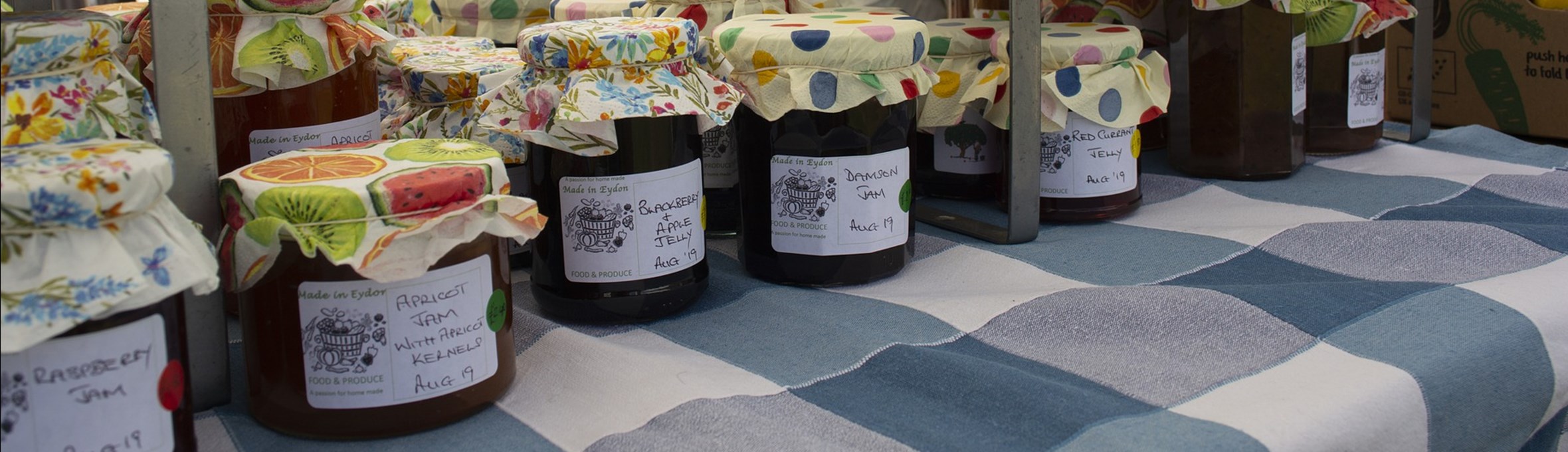 Jars of jam on a stall at a fete